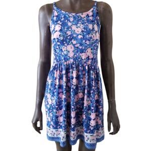 BCBGirls Girls Size 7/8 Floral Dress Blue Pink Sleeveless Smocked Summer